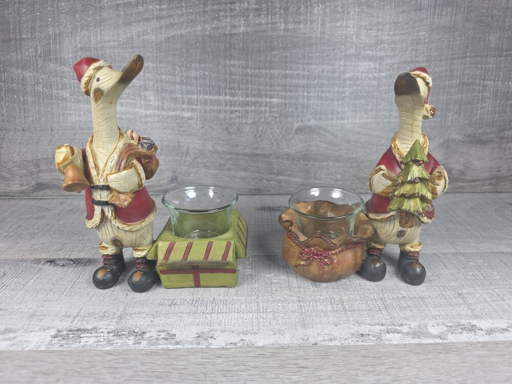 Tii Collections Christmas Ducks Geese Festive Decor Folk Art Resin Figures b207